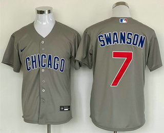 Men%27s Chicago Cubs #7 Dansby Swanson Grey Stitched MLB Cool Base Nike Jersey